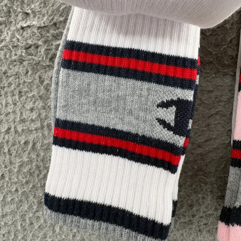 Champion Crew Socks Women Size 5-9 Striped Double Dry 2 Pairs Pink Navy Gray Red